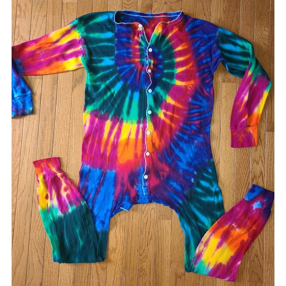 Tie Dyed union suit Size XL Long Sleeve Button up Front With Opening In Back